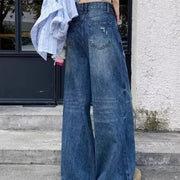 Wide-Leg Faded Jeans