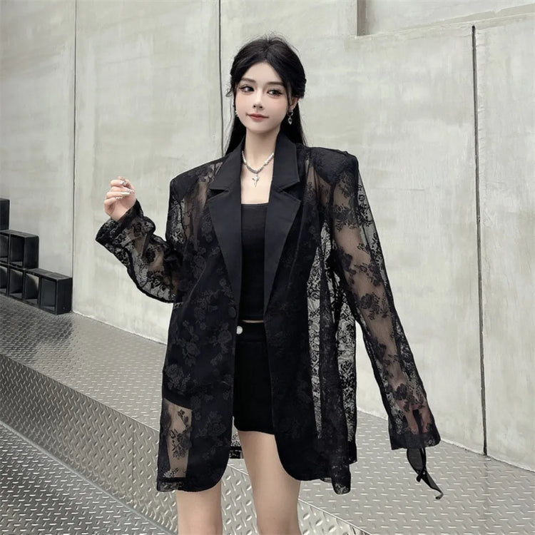Sheer Floral Lace Blazer