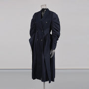 Ruched-Sleeve Double-Breasted Long Coat