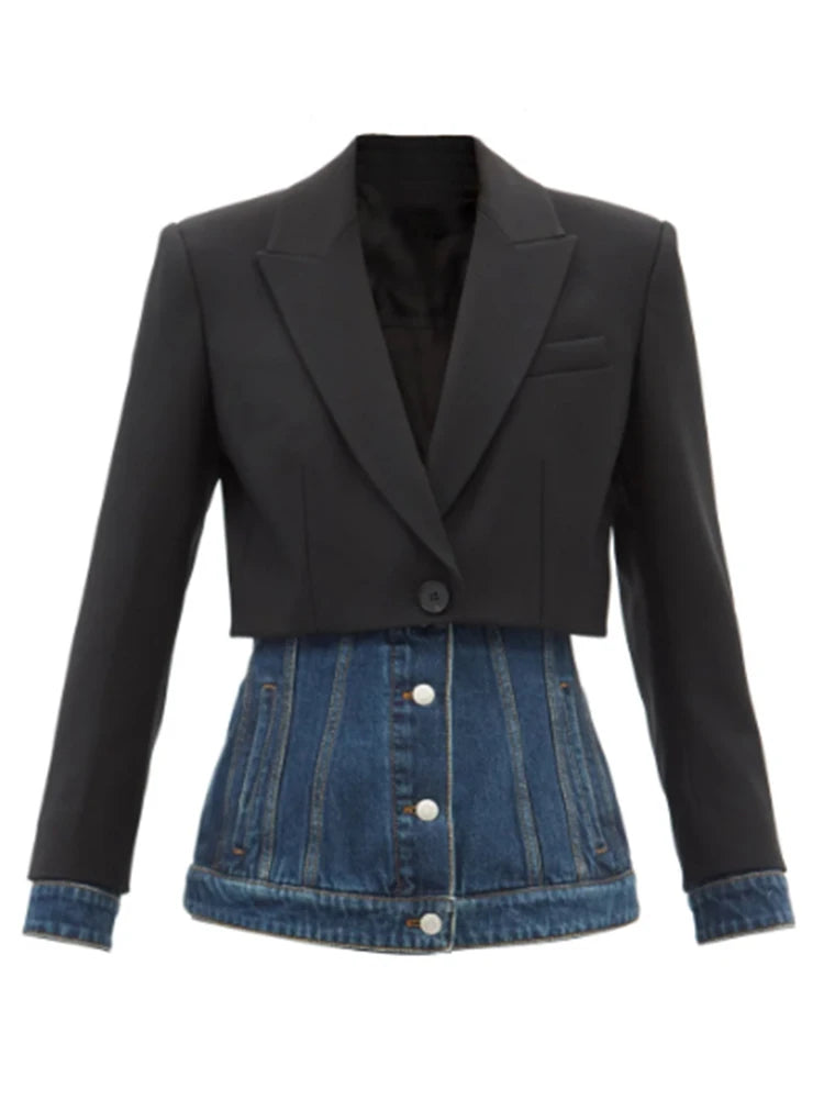 Contrast-Panel Tailored Blazer