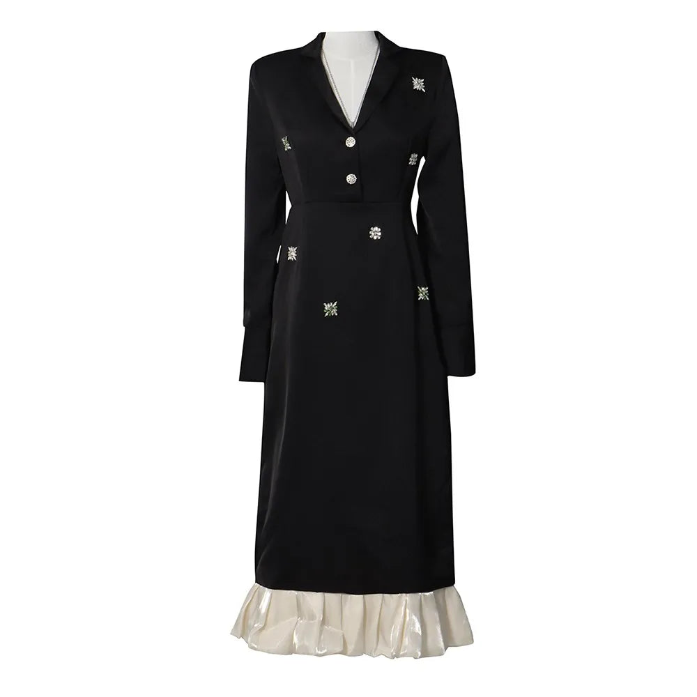 Ruffle-Hem Collared Dress