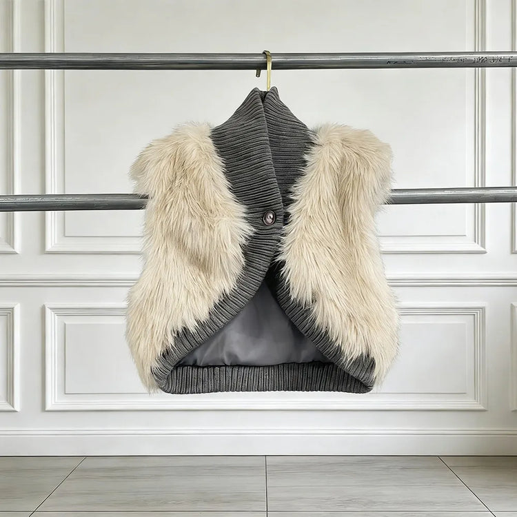 Shaggy Ribbed-Trim Cropped Vest