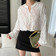 Textured Floral Long-Sleeve Blouse