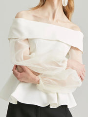 Off-Shoulder Balloon-Sleeve Peplum Blouse