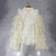 Tiered Ruffle-Sleeve Lace Shirt