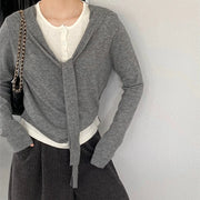 Layered-Look Tie-Front Sweater