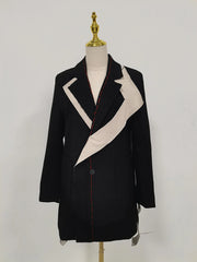 Contrast-Lapel Tailored Blazer