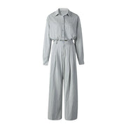 Collared Shirt and Wide-Leg Pants Set