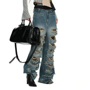 Distressed Wide-Leg Jeans
