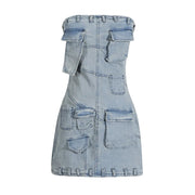 Strapless Cargo-Pocket Mini Dress