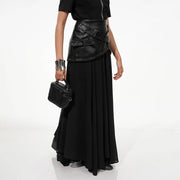 Pleated Sheer-Panel Maxi Skirt