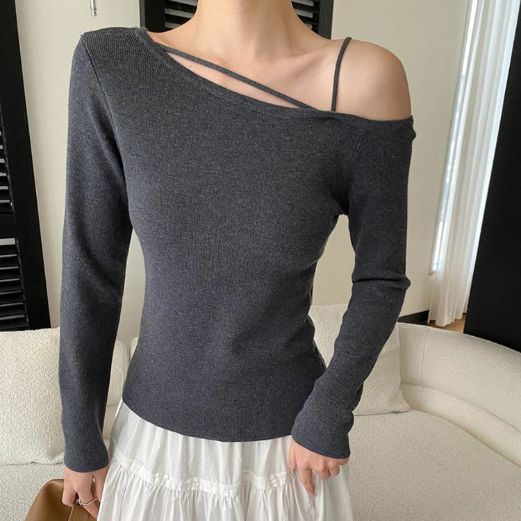 Strappy Asymmetric-Neck Sweater