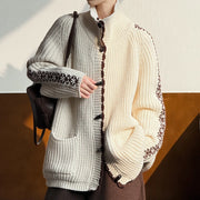Contrast-Trim Chunky Button Cardigan