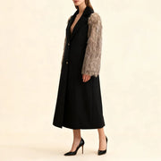 Contrast-Textured Sleeve Long Coat