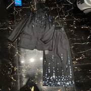 Disc-Embellished Blazer and Skirt Set