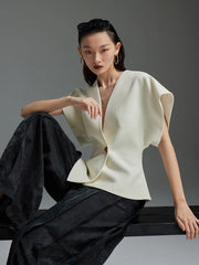 Asymmetric V-Neck Sleeveless Jacket