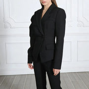 Ruched-Waist Puff-Sleeve Blazer
