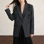 Pleated-Panel Tailored Blazer