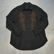 Contrast Leaf-Detail Button Shirt