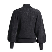 Ribbed High-Neck Balloon-Sleeve Sweater