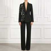 Asymmetric Floral Embellished Blazer