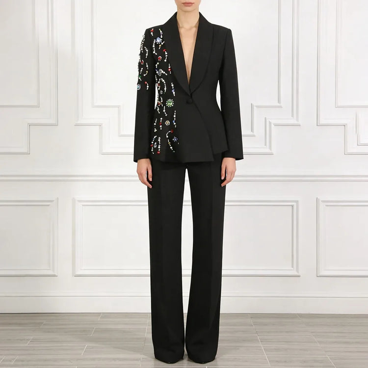 Asymmetric Floral Embellished Blazer