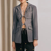 Tie-Front Cutout Blazer