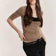 Lace-Neck Ruched Top