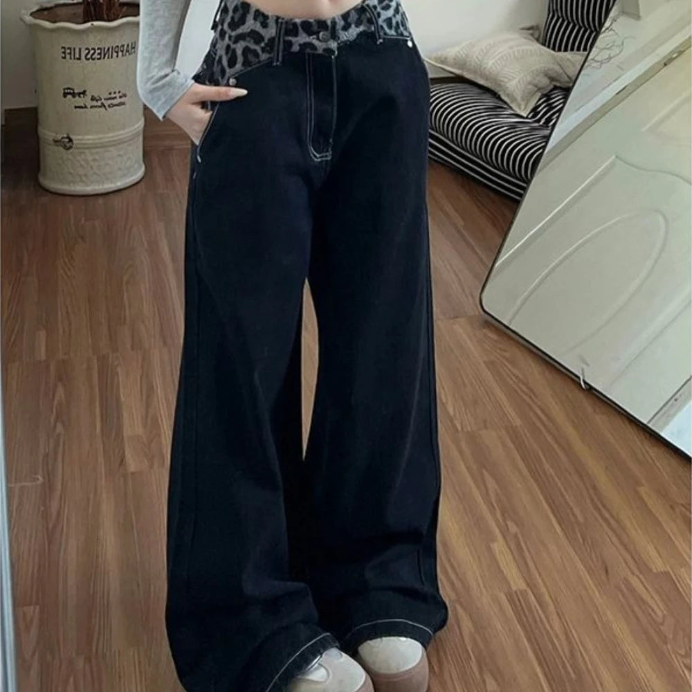 Leopard-Waist Wide-Leg Pants