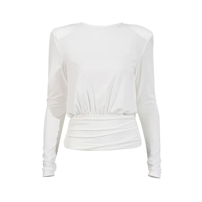 Draped V-Neck Long-Sleeve Top