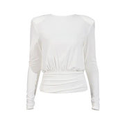 Draped V-Neck Long-Sleeve Top