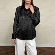 Pleated-Sleeve Glossy Button Shirt