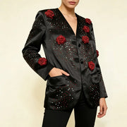 Rose Applique Button-Front Jacket