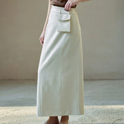 Straight Patch-Pocket Long Skirt