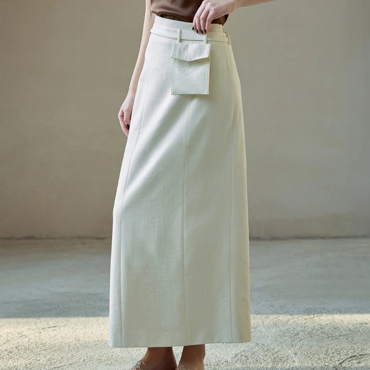 Straight Patch-Pocket Long Skirt