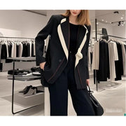 Contrast-Lapel Tailored Blazer