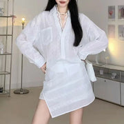 Lace-Panel Shirt and Mini Skirt Set