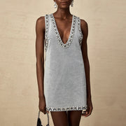 Embellished V-Neck Mini Dress