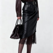 Lace-Hem Asymmetric Midi Skirt