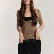 Lace-Neck Ruched Top