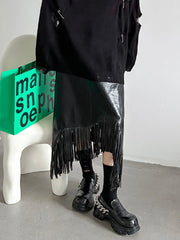 Fringed Asymmetric Long Skirt