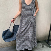 Striped Sleeveless Long Dress