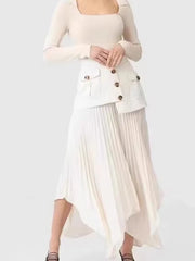 Pleated Asymmetric-Hem Skirt