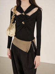 Crisscross Cutout Long-Sleeve Top