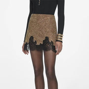 Embellished Lace-Hem Mini Skirt