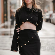 Embellished Cropped-Top Skirt Set