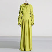 Ruched-Sleeve Top and Long Skirt Set