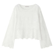 Flared-Sleeve Sheer Lace Blouse