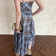 Plaid Asymmetric Strap Dress