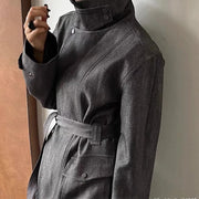 Stand-Collar Tie-Waist Jacket